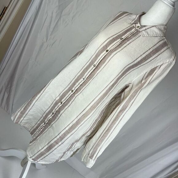 Jones New York 100% Linen White Striped Long Sleeve Tunic Button Down Up Women’s - Picture 4 of 16